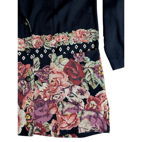 80's Needlepoint Floral Jacket Top Black Low V Neck Size 8 Boho Whimsigoth Gypsy - Picture 9 of 10